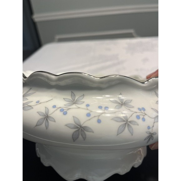 Johann Haviland Blue Flowers Gray Leaf Pattern Gravy Boat w Attached Under Plate - Picture 3 of 14